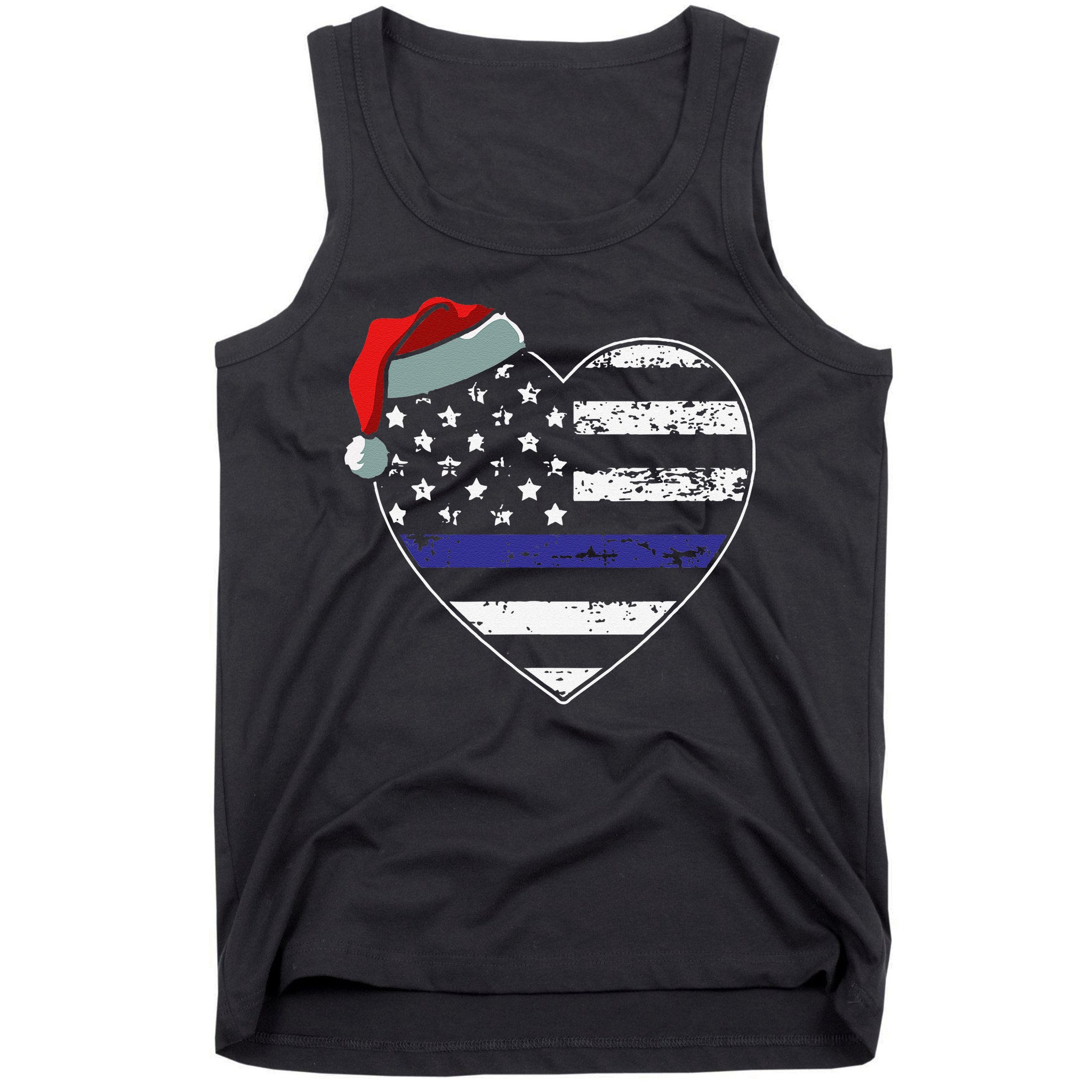 American Flag Blue Line Police Christmas Pajama Cop Officer Tank Top