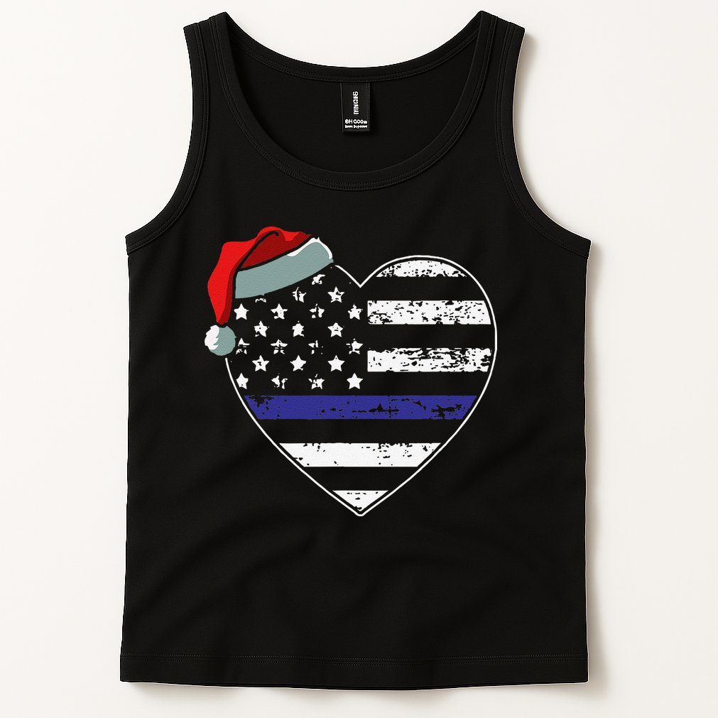 American Flag Blue Line Police Christmas Pajama Cop Officer Tank Top