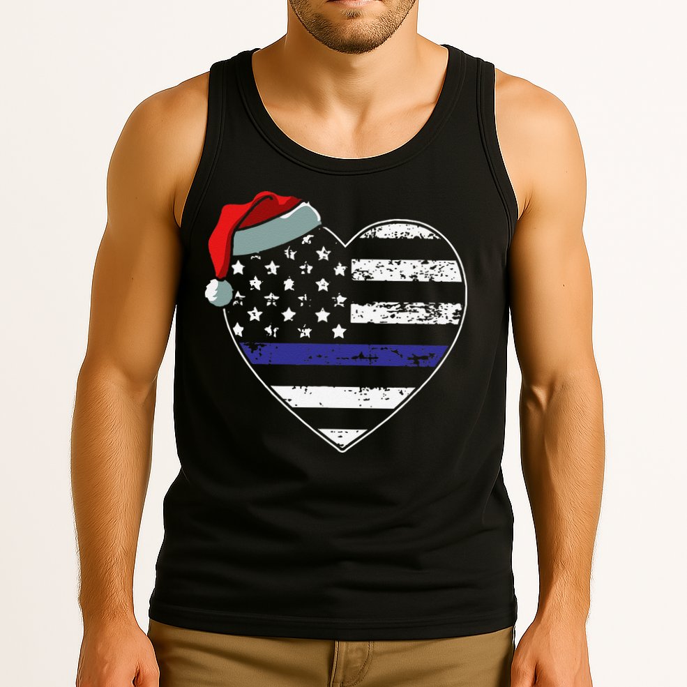 American Flag Blue Line Police Christmas Pajama Cop Officer Tank Top