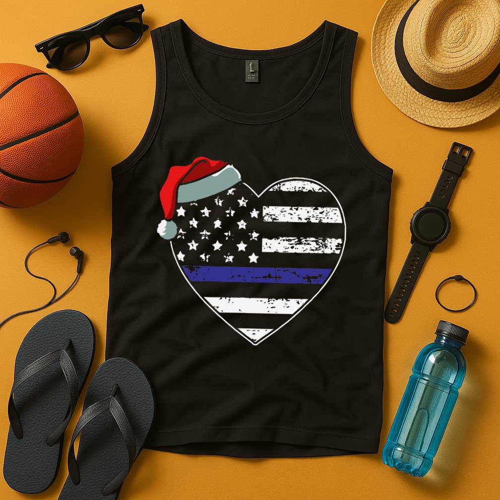 American Flag Blue Line Police Christmas Pajama Cop Officer Tank Top