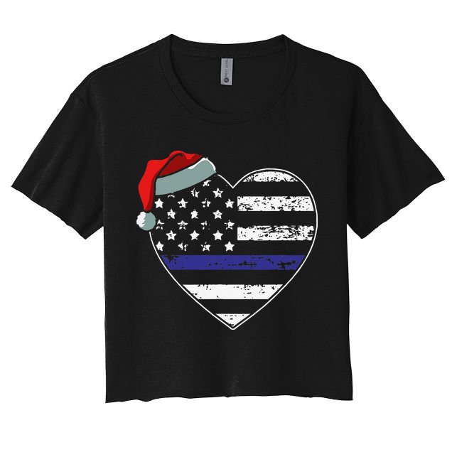 American Flag Blue Line Police Christmas Pajama Cop Officer Crop Top