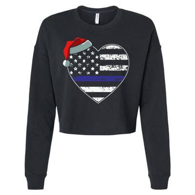 American Flag Blue Line Police Christmas Pajama Cop Officer Cropped Pullover Crew