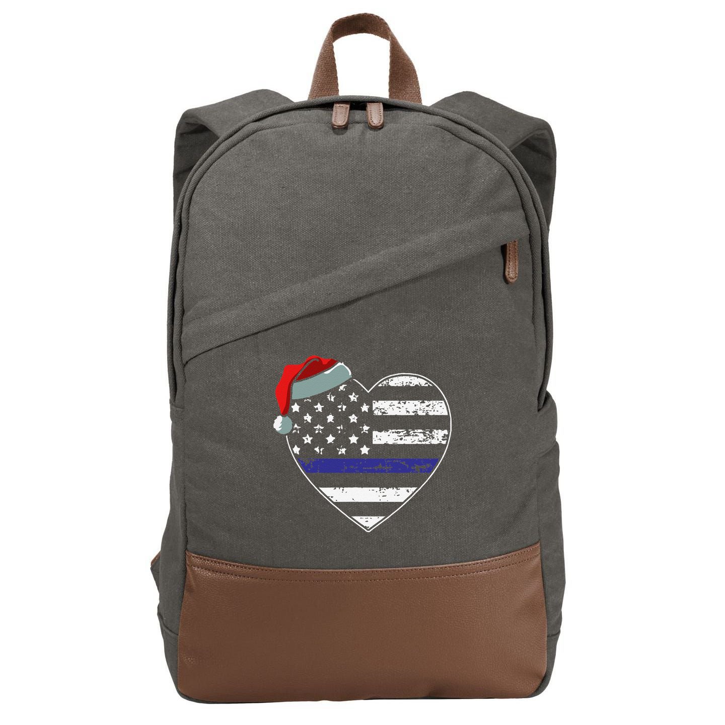 American Flag Blue Line Police Christmas Pajama Cop Officer Cotton Canvas Backpack