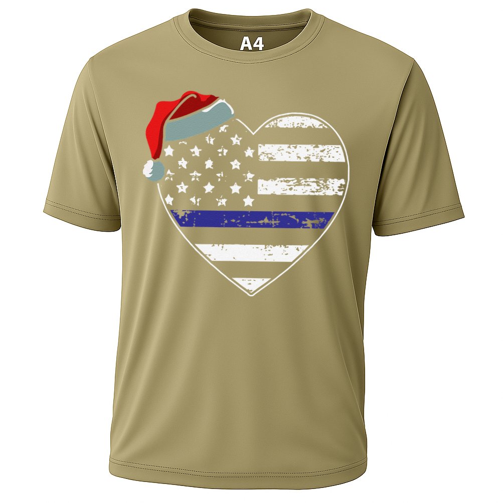 American Flag Blue Line Police Christmas Pajama Cop Officer Cooling Performance Crew T-Shirt
