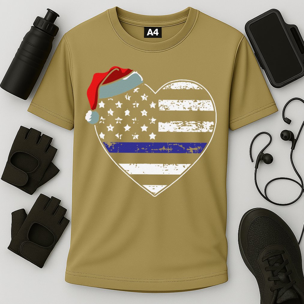 American Flag Blue Line Police Christmas Pajama Cop Officer Cooling Performance Crew T-Shirt