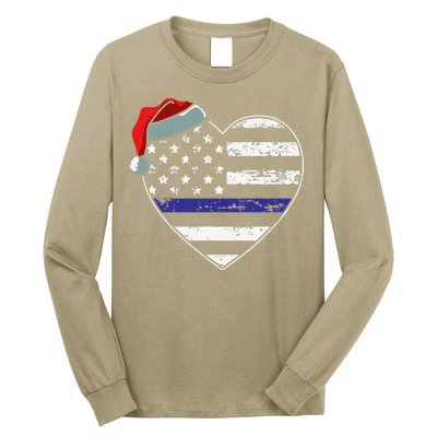 American Flag Blue Line Police Christmas Pajama Cop Officer Long Sleeve Shirt