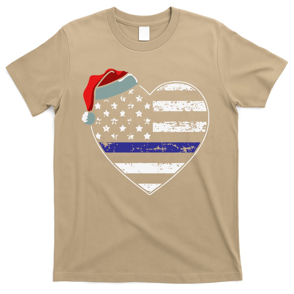 American Flag Blue Line Police Christmas Pajama Cop Officer T-Shirt