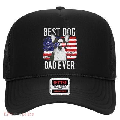 American Flag Best Dog Dad Ever Boston Terrier Usa High Crown Mesh Back Trucker Hat