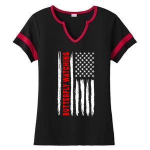 American Flag Butterfly Watching Coach Usa Cute Gift Ladies Halftime Notch Neck Tee