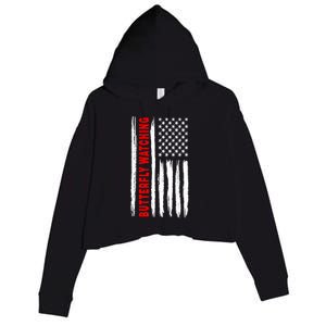 American Flag Butterfly Watching Coach Usa Cute Gift Crop Fleece Hoodie