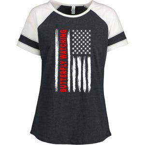 American Flag Butterfly Watching Coach Usa Cute Gift Enza Ladies Jersey Colorblock Tee