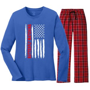 American Flag Butterfly Watching Coach Usa Cute Gift Women's Long Sleeve Flannel Pajama Set 