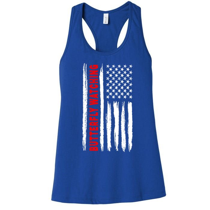 American Flag Butterfly Watching Coach Usa Cute Gift Women's Racerback Tank