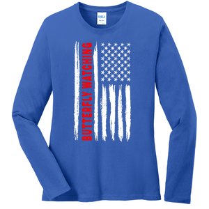 American Flag Butterfly Watching Coach Usa Cute Gift Ladies Long Sleeve Shirt