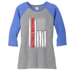 American Flag Butterfly Watching Coach Usa Cute Gift Women's Tri-Blend 3/4-Sleeve Raglan Shirt