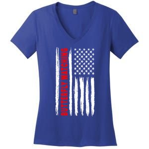 American Flag Butterfly Watching Coach Usa Cute Gift Women's V-Neck T-Shirt