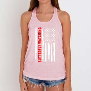 American Flag Butterfly Watching Coach Usa Cute Gift Women's Knotted Racerback Tank