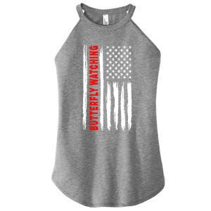 American Flag Butterfly Watching Coach Usa Cute Gift Women's Perfect Tri Rocker Tank