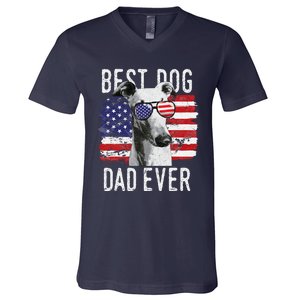 American Flag Best Dog Dad Ever Greyhounds Usa V-Neck T-Shirt