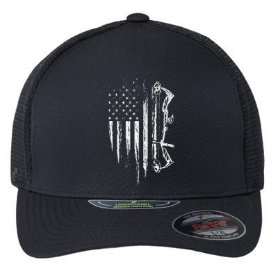 American Flag Bowhunting Bow Archery Gift For Deer Hunter Flexfit Unipanel Trucker Cap
