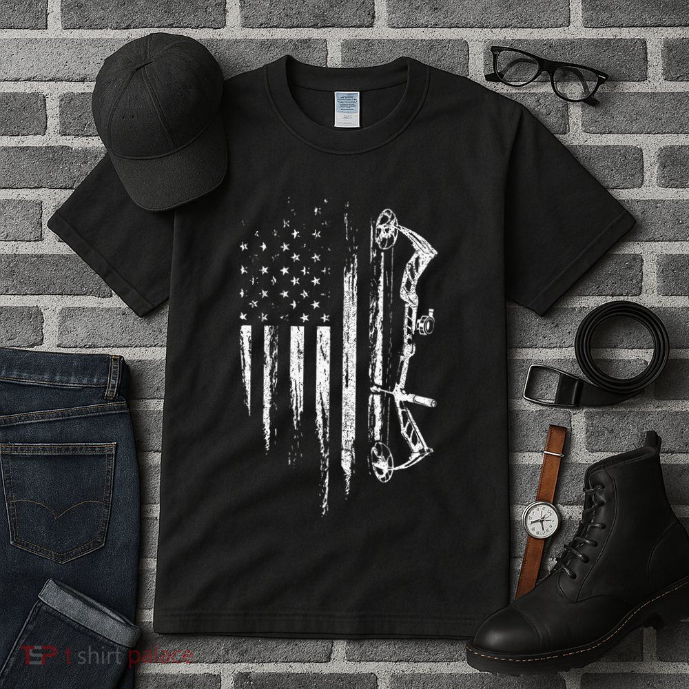 American Flag Bowhunting Bow Archery Gift For Deer Hunter Tall T-Shirt