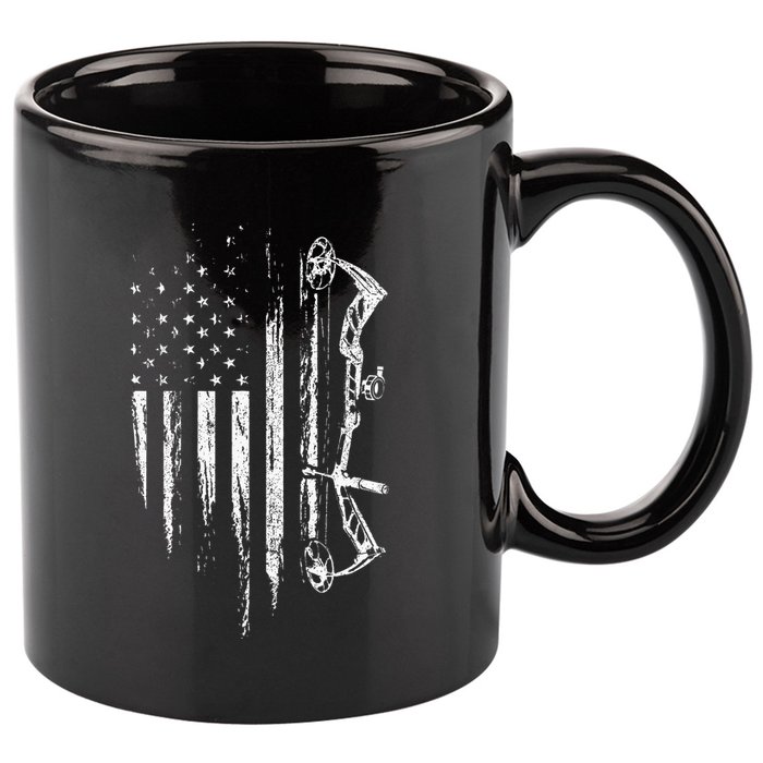 American Flag Bowhunting Bow Archery Gift For Deer Hunter 11oz C Handle Ceramic Mug