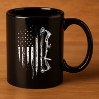 American Flag Bowhunting Bow Archery Gift For Deer Hunter 11oz C Handle Ceramic Mug