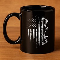American Flag Bowhunting Bow Archery Gift For Deer Hunter 11oz C Handle Ceramic Mug