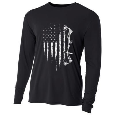 American Flag Bowhunting Bow Archery Gift For Deer Hunter Cooling Performance Long Sleeve Crew