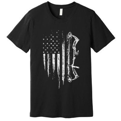 American Flag Bowhunting Bow Archery Gift For Deer Hunter Premium T-Shirt