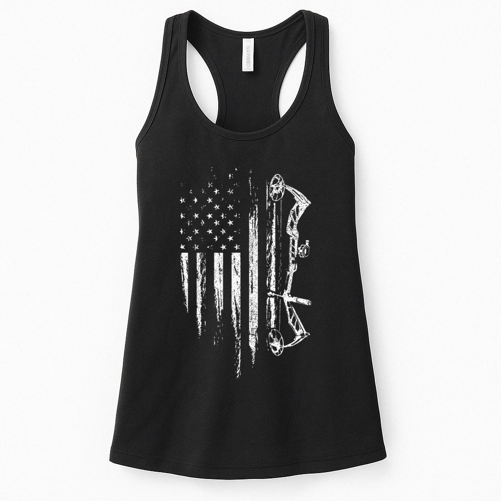 American Flag Bowhunting Bow Archery Gift For Deer Hunter Womens Tank Top