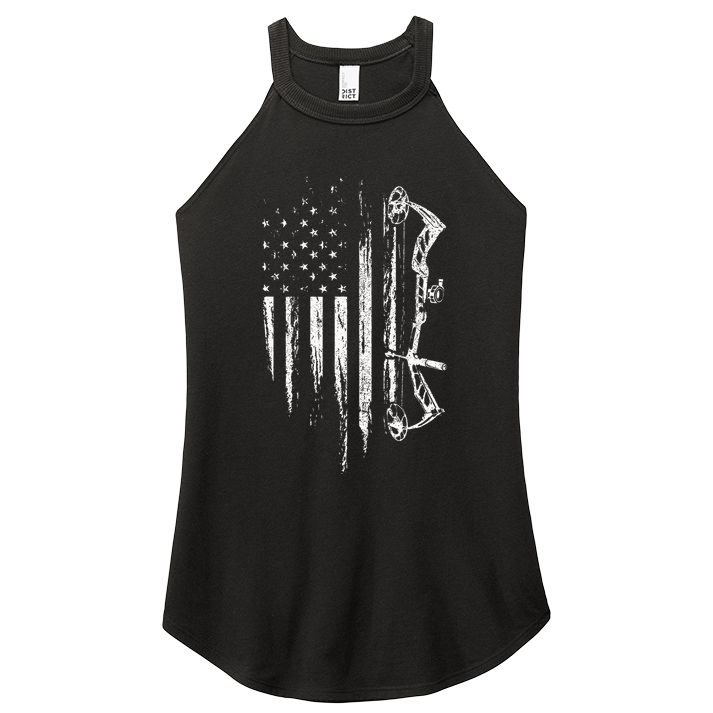 American Flag Bowhunting Bow Archery Gift For Deer Hunter Women's Perfect Tri Rocker Tank