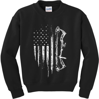 American Flag Bowhunting Bow Archery Gift For Deer Hunter Kids Sweatshirt