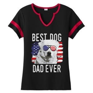 American Flag Best Dog Dad Ever Great Pyrenees Usa Ladies Halftime Notch Neck Tee