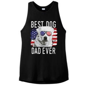 American Flag Best Dog Dad Ever Great Pyrenees Usa Ladies PosiCharge Tri-Blend Wicking Tank