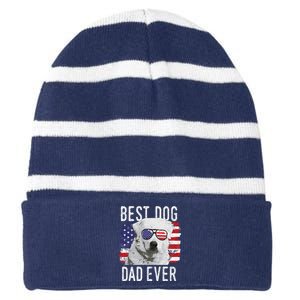 American Flag Best Dog Dad Ever Great Pyrenees Usa Striped Beanie with Solid Band