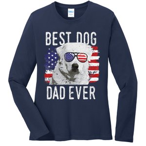 American Flag Best Dog Dad Ever Great Pyrenees Usa Ladies Long Sleeve Shirt