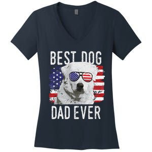 American Flag Best Dog Dad Ever Great Pyrenees Usa Women's V-Neck T-Shirt