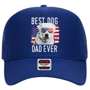 American Flag Best Dog Dad Ever Great Pyrenees Usa High Crown Mesh Back Trucker Hat