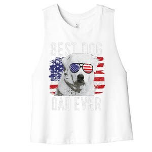 American Flag Best Dog Dad Ever Great Pyrenees Usa Women's Racerback Cropped Tank