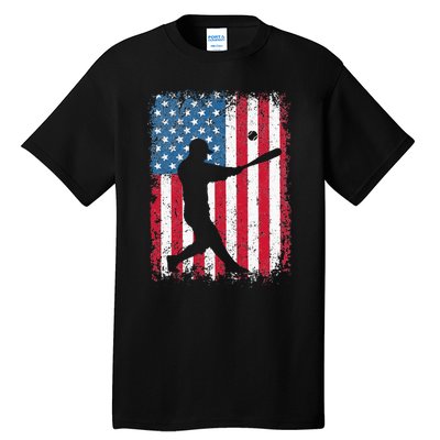 American Flag Baseball Team Gift For Men Women Tall T-Shirt