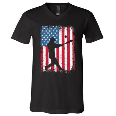 American Flag Baseball Team Gift For Men Women V-Neck T-Shirt