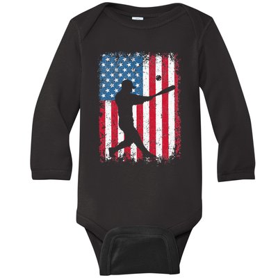 American Flag Baseball Team Gift For Men Women Baby Long Sleeve Bodysuit