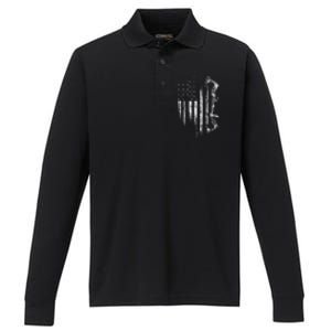 American Flag Bowhunting Bow Archery Gift For Deer Hunter Performance Long Sleeve Polo