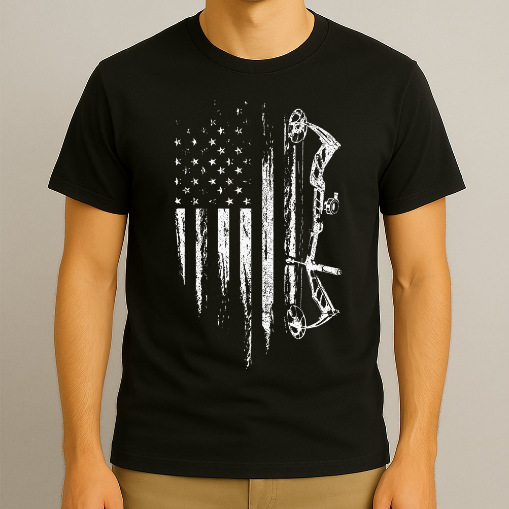 American Flag Bowhunting Bow Archery Gift For Deer Hunter T-Shirt