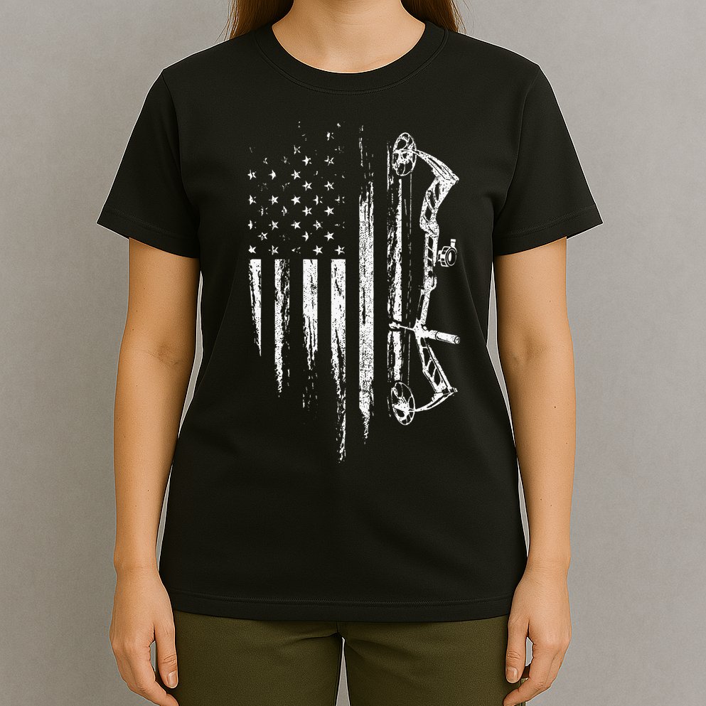 American Flag Bowhunting Bow Archery Gift For Deer Hunter T-Shirt