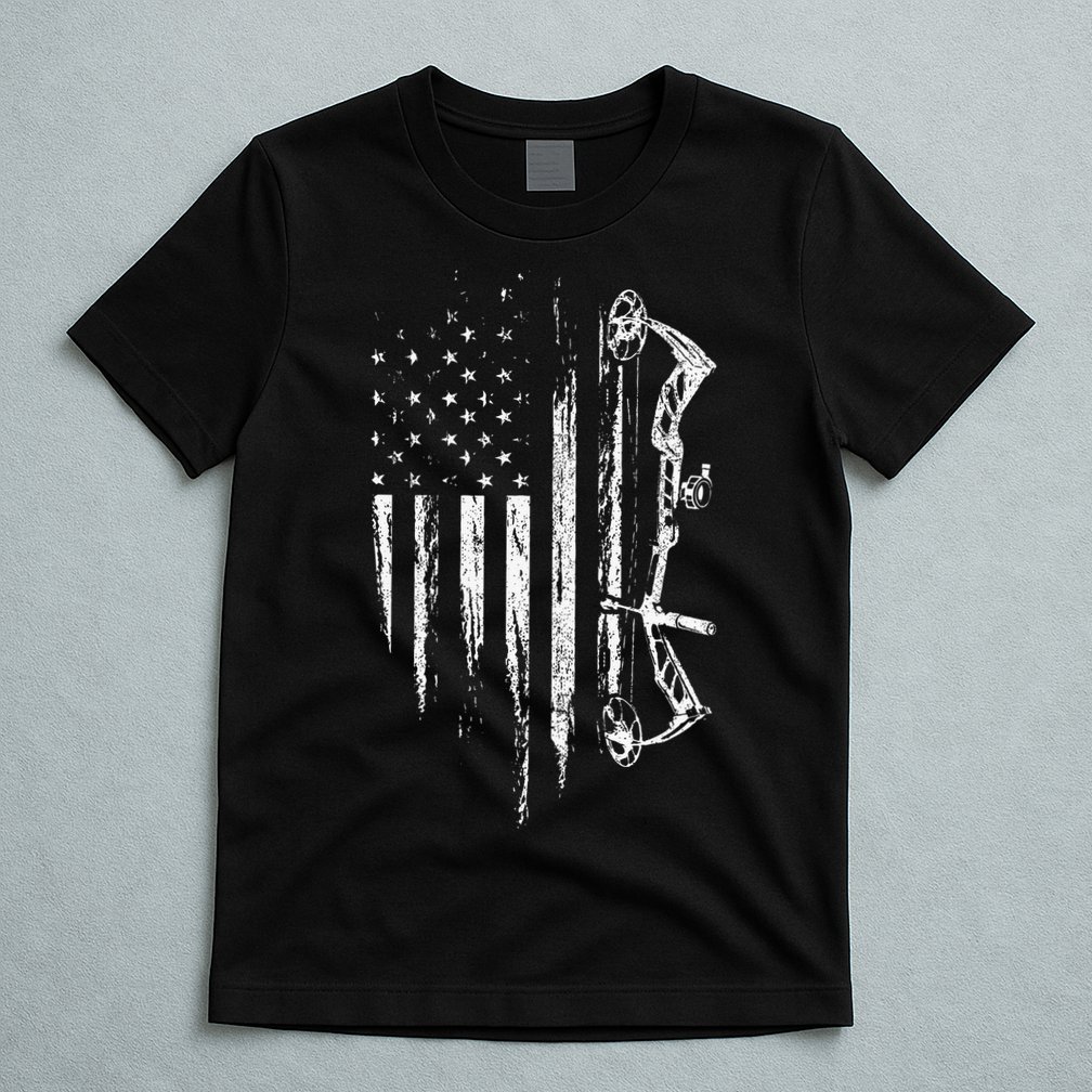 American Flag Bowhunting Bow Archery Gift For Deer Hunter T-Shirt
