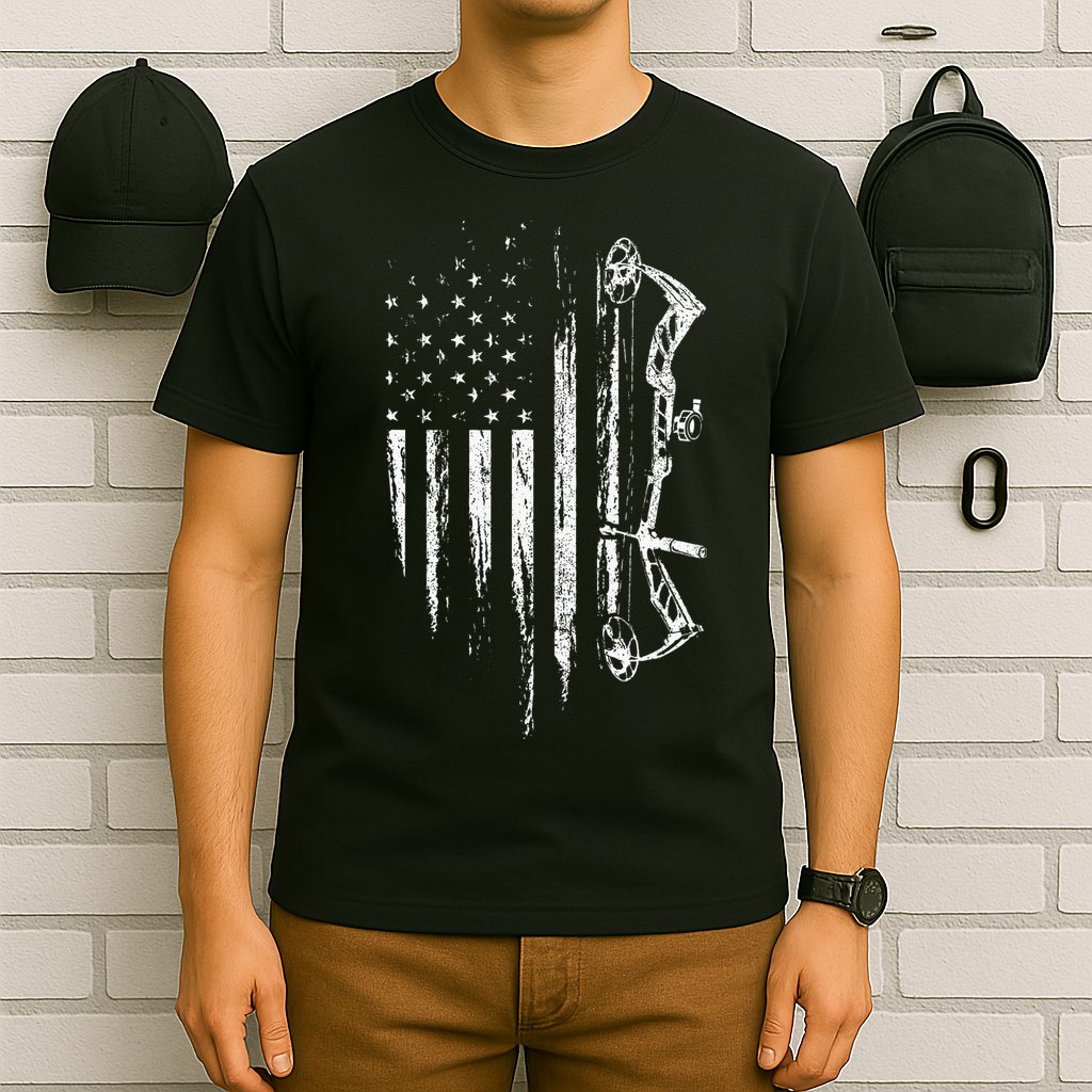 American Flag Bowhunting Bow Archery Gift For Deer Hunter T-Shirt