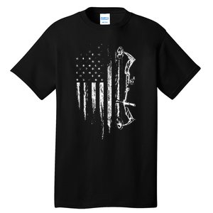 American Flag Bowhunting Bow Archery Gift For Deer Hunter Tall T-Shirt