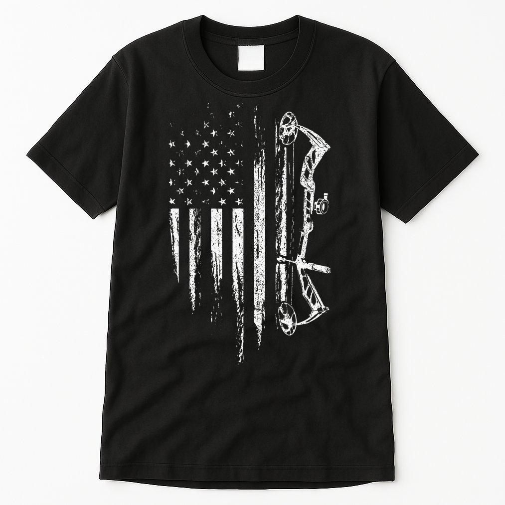 American Flag Bowhunting Bow Archery Gift For Deer Hunter Tall T-Shirt